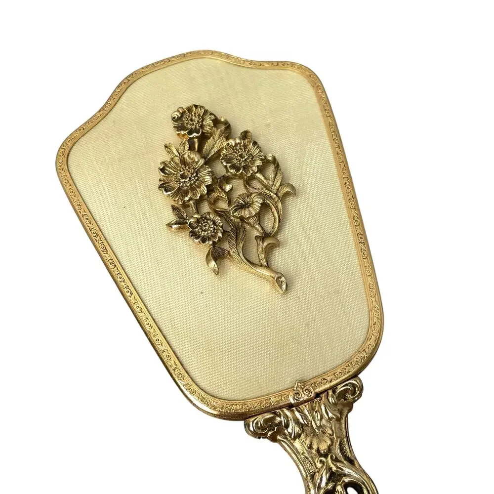 Vintage Matson? Vanity Hair Brush Hand Mirror Hollywood Regency Floral FLAWED